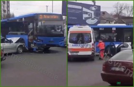 Accident grav în Capitală. Un BMW și un autobuz s-au lovit violent